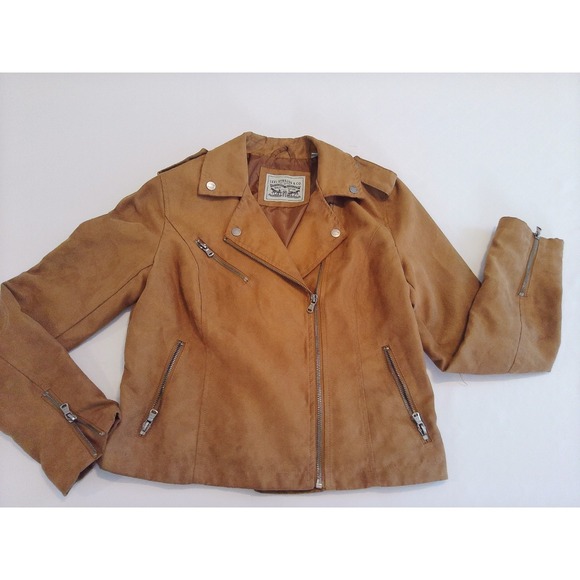 Levi's Jackets & Blazers - Levi's‎ Womens Tan Faux Suede Moto Biker Jacket Zip Medium
